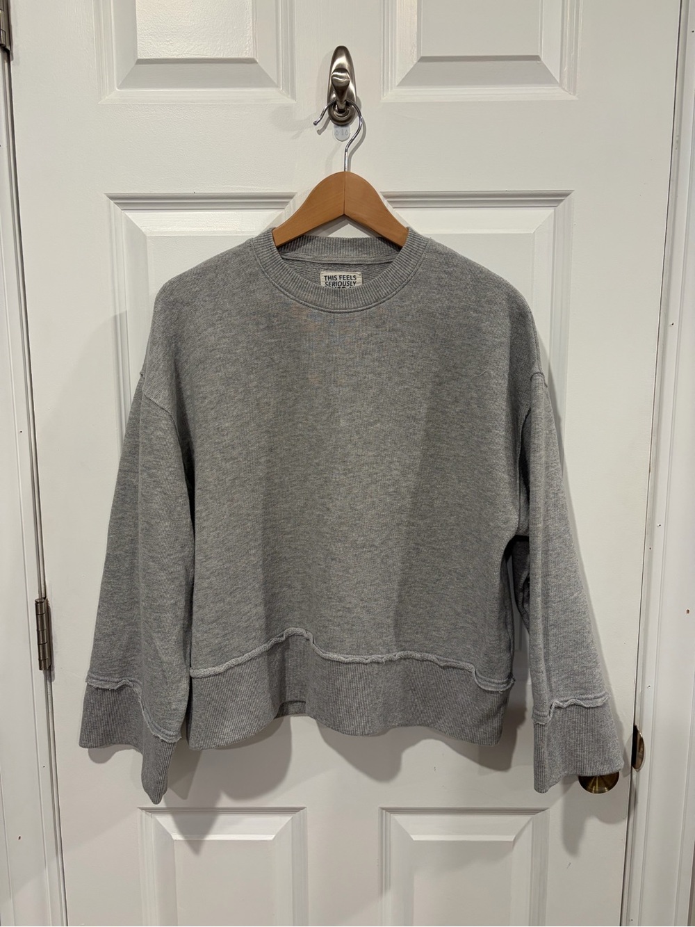 American Eagle Outfitters Gray Raw-Hem Crewneck Sweatshirt